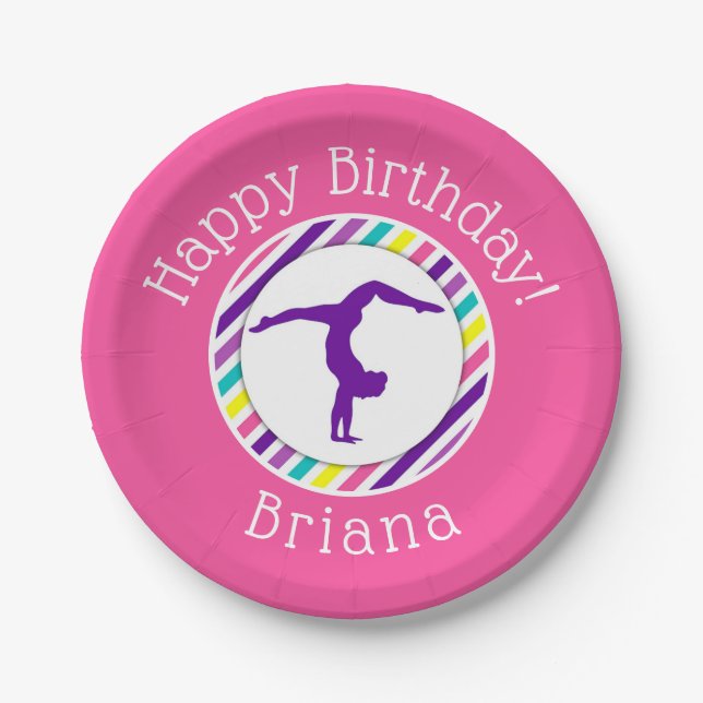 Plato De Papel Chica rosa Fiesta de gimnasia (Anverso)