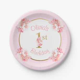 Plato De Papel Chica Rosa Fiesta Floral