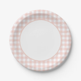Plato De Papel Chica Rosa Gingham Baby Shower