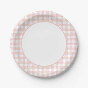 Plato De Papel Chica Rosa Gingham Baby Shower