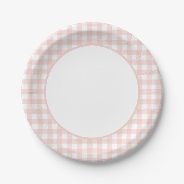 Plato De Papel Chica Rosa Gingham Baby Shower (Anverso)
