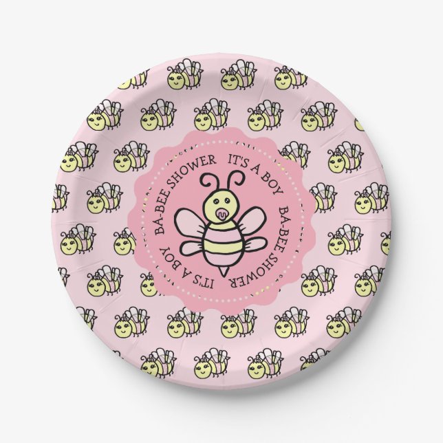 Plato De Papel Chica Rosa Honey Bee Baby Shower (Anverso)