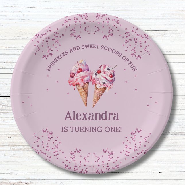 Plato De Papel Chica Rosa Lilac Crema de Hielo Primer Fiesta de C (Subido por el creador)