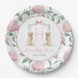 Plato De Papel Chica Rosa Preppy Sur Perro Baby Shower