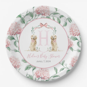 Plato De Papel Chica Rosa Preppy Sur Perro Baby Shower