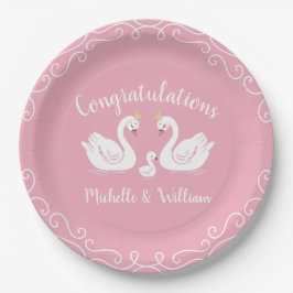 Plato De Papel Chica rosa Swans Baby Shower
