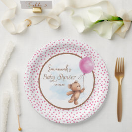 Plato De Papel Chica rosa Teddy Bear Baby Shower Placa de papel