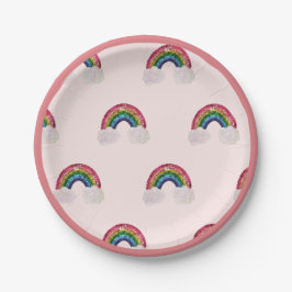 Plato De Papel Chica rosado Cumpleaños Arcoiris
