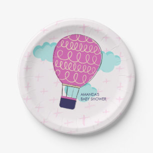Plato De Papel Chica rosado Fiesta Baby Shower de globo aerostát