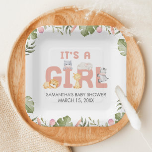 Plato De Papel Chica Safari Animal Baby Shower
