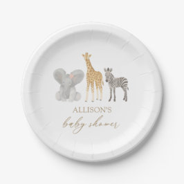 Plato De Papel Chica Safari Animals Baby Shower