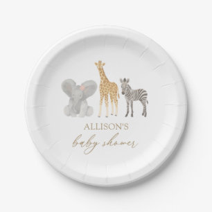 Plato De Papel Chica Safari Animals Baby Shower