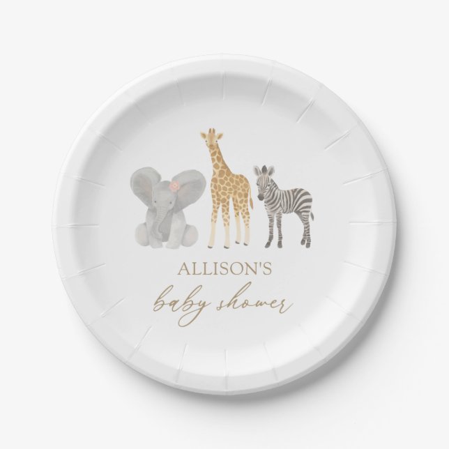 Plato De Papel Chica Safari Animals Baby Shower (Anverso)