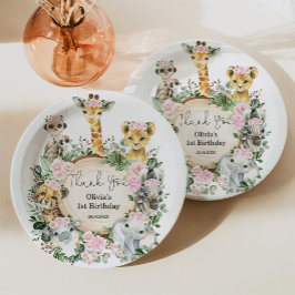 Plato De Papel Chica Selva Safari Animales Salvajes Favor del Cum