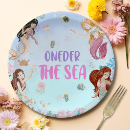 Plato De Papel Chica Sirena Primer Fiesta de Cumpleaños