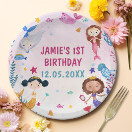 Plato De Papel Chica Sirena Primer Fiesta de Cumpleaños