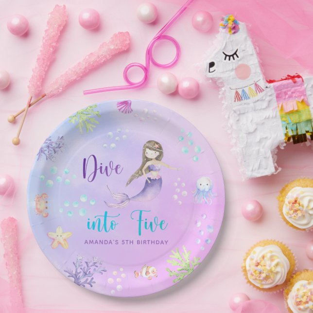 Plato De Papel Chica Sirenita se sumerge en la fiesta de los cinc (Fiesta)