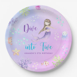 Plato De Papel Chica Sirenita se sumerge en la fiesta de los cinc