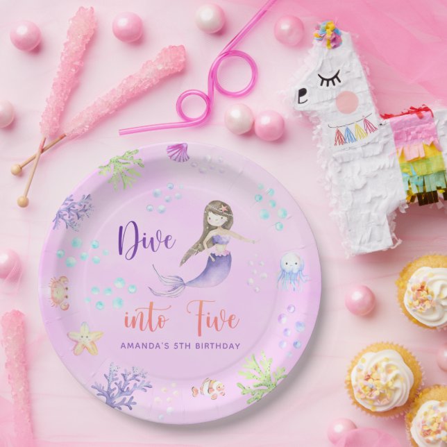 Plato De Papel Chica Sirenita se sumerge en la fiesta de los cinc (Fiesta)