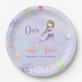 Plato De Papel Chica Sirenita se sumerge en la fiesta de los cinc