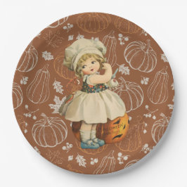 Plato De Papel Chica tallando Halloween de Apple