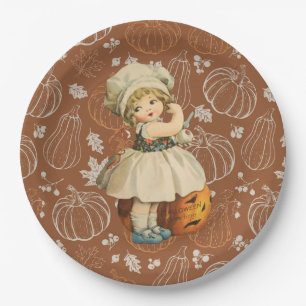 Plato De Papel Chica tallando Halloween de Apple