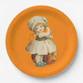 Plato De Papel Chica tallando Halloween de Apple