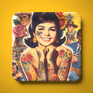 Plato De Papel Chica Tatuada al Estilo Antiguo