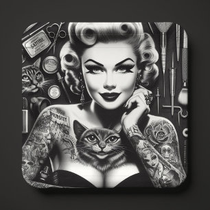 Plato De Papel Chica tatuada alternativa de vieja escuela