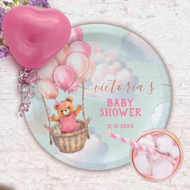 Plato De Papel Chica Teddy Bear Balón de aire caliente Baby Showe (Matching invitations available)