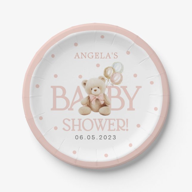 Plato De Papel Chica Teddy Bear Podemos Esperar A Baby Shower (Anverso)
