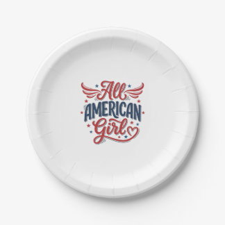 Plato De Papel Chica totalmente americana Diseño vectorial vintag