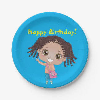 Plato De Papel Chica trenzado Birthday Tableware (afroamericano)