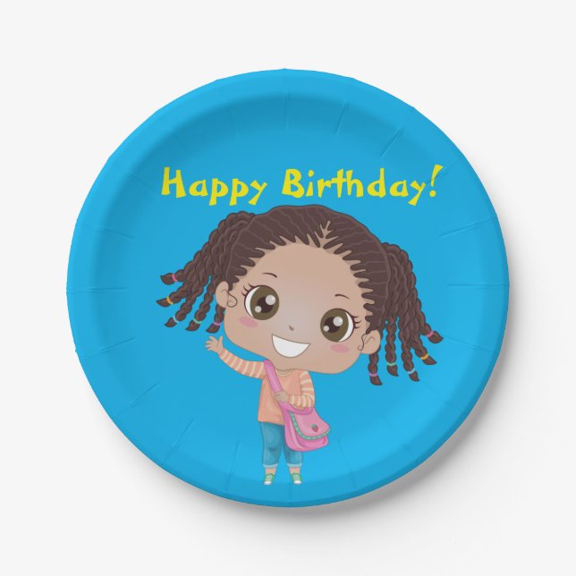 Plato De Papel Chica trenzado Birthday Tableware (afroamericano) (Anverso)