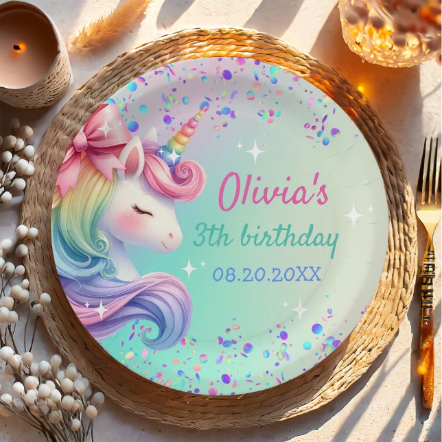 Plato De Papel Chica Unicornio Cumpleaños Pastel Mágico Arcoíris (Subido por el creador)