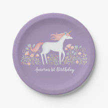 Chica unicornio primer cumpleaños morado rosa