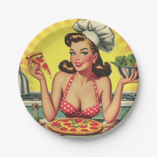 Plato De Papel Chica Vintage Pizza