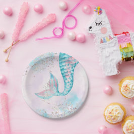 Plato De Papel Chica Watercolor Mermaid Birday Party