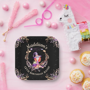 Plato De Papel Chica Witch Birthday Watercolor