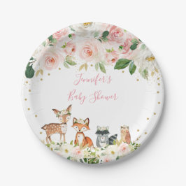 Plato De Papel Chica Woodland Baby Shower Rubor Floral