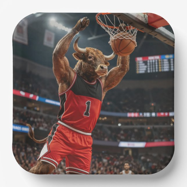 Plato De Papel Chicago Bull Basketball Slam Dunking the Ball (Anverso)