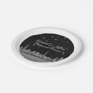 Plato De Papel Chicago Skyline Black Gold Star S