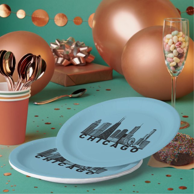 Plato De Papel Chicago Skyline Silhouette  (Multi)