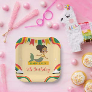 Plato De Papel Chicas afro-sirenas afroamericanos Cumpleaños