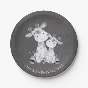 Plato De Papel Chicas Baby Shower 7" de la jirafa de la pizarra