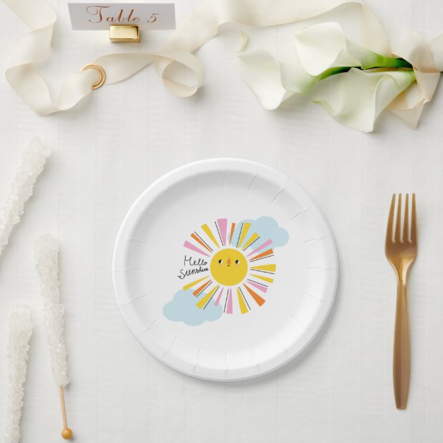 Plato De Papel Chicas Baby Shower de  de sol de saludos (Boda)