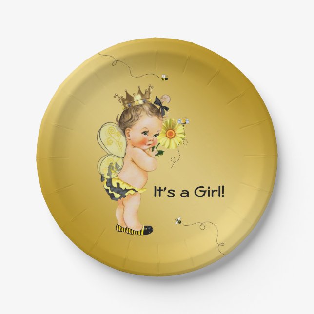 Plato De Papel Chicas Bumble Bee Baby Shower (Anverso)
