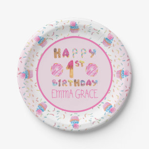 Plato De Papel Chicas burdos Cupcakes Happy 1º cumpleaños