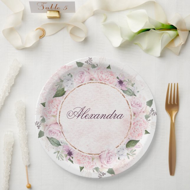 Plato De Papel Chicas celebración religiosa rosas rosas rosas ros (Boda)