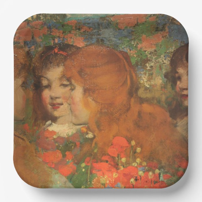 Plato De Papel Chicas con lapachos rojos (de George Henry) (Anverso)